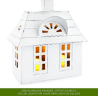 AuldHome Design Farmhouse Decor Tin Houses (Set of 3, White); Candle Lantern Decorative Holiday Christmas Village Display or Votive Holder