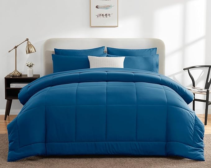 CozyLux Full Size Comforter Sets Teal, 7 Pieces Bed in a Bag, Teal Comforter Full Size, All Season Bedding Sets with Stitch Quilted Comforter, Flat Sheet, Fitted Sheet, Pillowcases