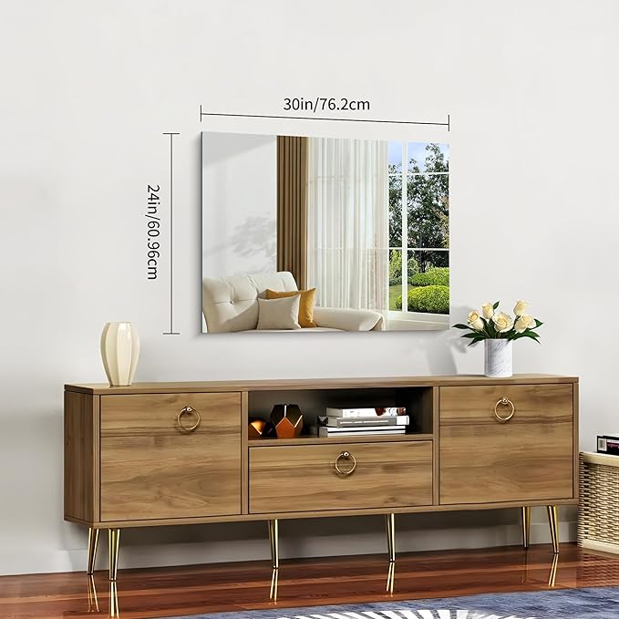 Frameless Mirror, 24x30 Inch Bathroom Mirror for Wall, Rectangle Bathroom Vanity Mirrors with Polished Edge, Hangs Horizontally or Vertically for Bathroom, Bedroom and Living Room