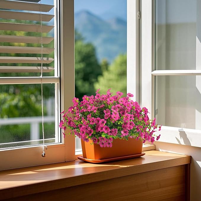 Artificial Fake Flowers for Outdoor Spring Decoration, 16 Bundles Faux Silk Colorful Daisy UV Resistant Realistic for Outside Porch Patio Home Yard Garden Planters Pots Window Box (Red Purple)