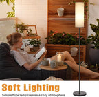 Ambimall Floor Lamp for Living Room with 3 Color Temperatures Bulb, 64" Standing lamp with Linen lampshade for Bedroom, Minimalist Pole Lamp, Grey Shade & Black Pole