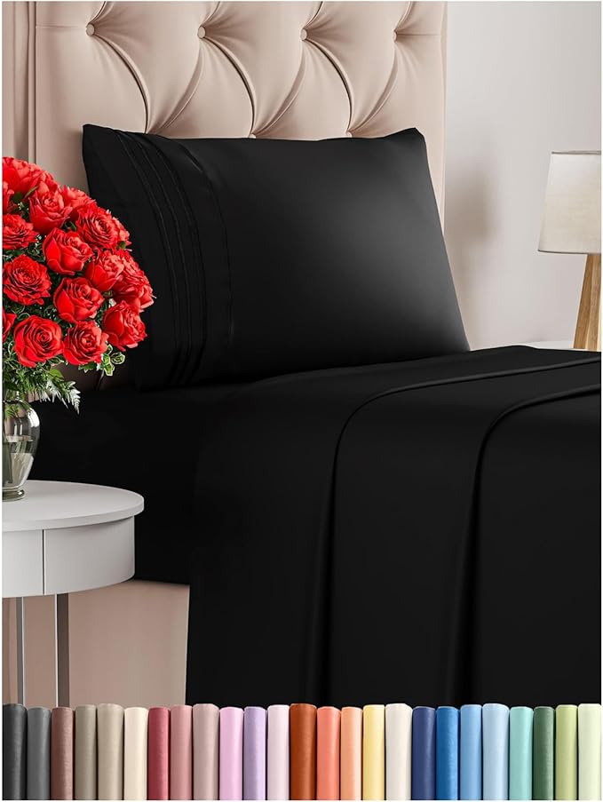 Twin XL Size 3 Piece Sheet Set - Comfy Breathable & Cooling Bed Sheets Set - Hotel Luxury Bedding for Women, Men, Kids, Teens, Boys & Girls - Deep Pockets, Ultra-Soft, Wrinkle Free - Oeko-Tex - Black