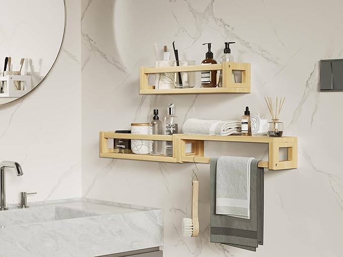 Upgraded Thick Floating Shelves - Multi-Use Wall-Mounted Bookshelves for Kids and Nursery, Ideal for Books, Toys, Spice Rack, Decor - NaturalWood