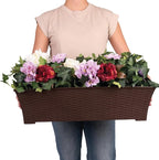 Elly Décor Set of 2 24x8 Rectangular Modern, Resistant and Self Watering Planter with Rattan-Like Finish, 24", Chocolate Brown