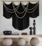 Macrame Wall Hanging Black Yarn Tapestry Home Decor Large Fiber Wall Art Living Room Bedroom Home Wall Decor 57" W x 43" L
