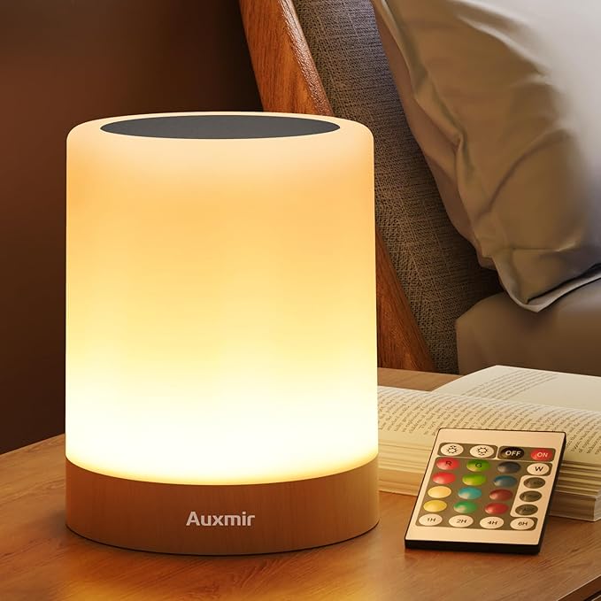 Auxmir LED Night Light Bedside Lamp Touch and Remote Control Dimmable Tabletop 13 Colors Changing 5 Brightness Adjustable Rechargeable Portable Lamp for Baby Kids Bedroom Living Room Outdoor Camping