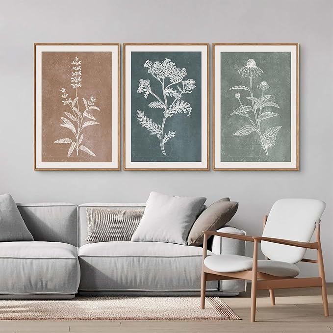 SIGNINART Neutral Botanical Framed Canvas Wall Art Set, Vintage Floral Wall Decor, Boho Minimalist Plant Wall Painting, Art Print for Farmhouse Living Room, Bedroom, Office, Bathroom 16"x24"x3