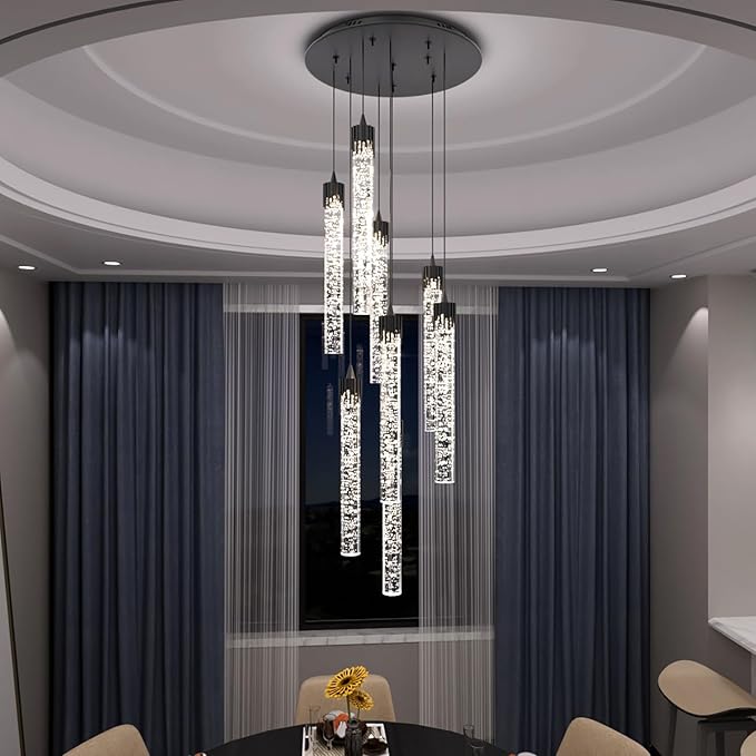 Pendant Light Fixtures LED Black 8-Light Chandelier for Living Room Modern Bubble Crystal Chandelier Entryway Foyer Dimmale 2700K-6000K