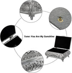 ELLDOO Vintage Music Box, Silver Metal Musical Jewelry Box Keepsake Box, Small Trinket Jewelry Storage Box Gift for Girl Women (Tune: You are My Sunshine)