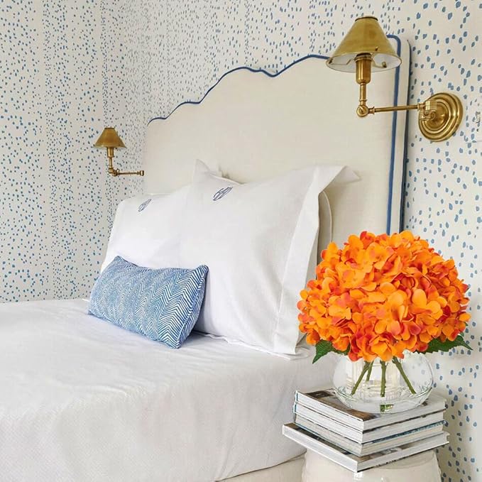 Hollyone Hydrangea Artificial Flowers in Vase Orange Silk Fake Flowers Arrangements with Glass Vase with Faux Water Faux Floral Bulk Bouquet for Office Table Centerpiece Shelf Home Decoration