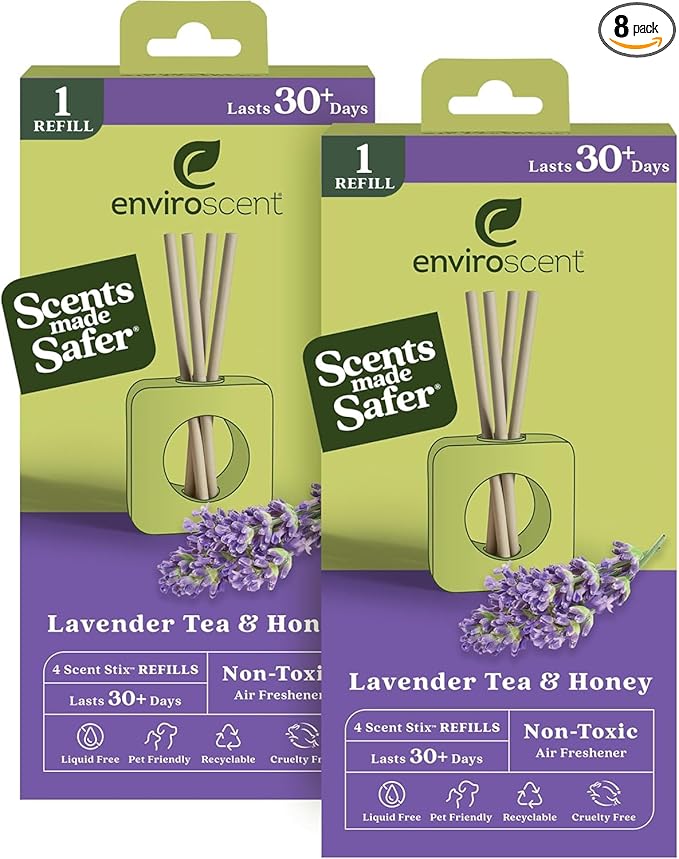 Enviroscent Non-Toxic Air Freshener for Home (Lavender Tea & Honey) Essential Oil Diffuser | Air Freshener & Room Freshener | Home Fragrance Last Over 30 Days | 8 Scent Stix Refills