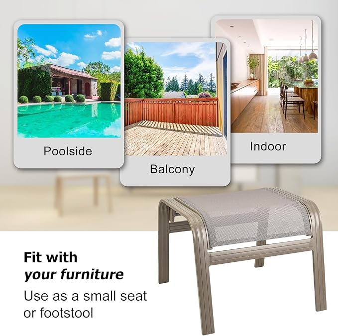 Outdoor Ottoman Patio Footstools Assembled Aluminum Footrest Side Table Small Chair Patio Ottoman for Garden,Balcony,Poolside 2 Set Champagne