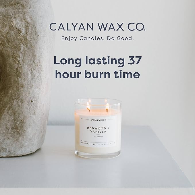 Calyan Wax Co. 2 Wick Candle, Cedar + Tobacco Scented Candle, 37 Hour Burn Time, Aromatherapy Soy Candles, Non Toxic & Vegan Soy Wax, Glass Tumbler Scented Candles, 8.8oz