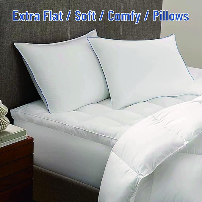 SILUI Extra Flat Soft Thin Pillows Standard Size Set of 4 Pack Bed Pillow with Down Alternative Fill for Side Back Stomach Sleepers, 20x26 Inches, White