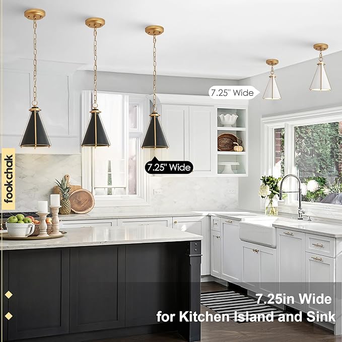 Mini Black Gold Pendant Light Small Metal Pendant Light Fixture for Kitchen Island Sink Entryway Hallway Bar Breakfast Nook Dining Room, 7in