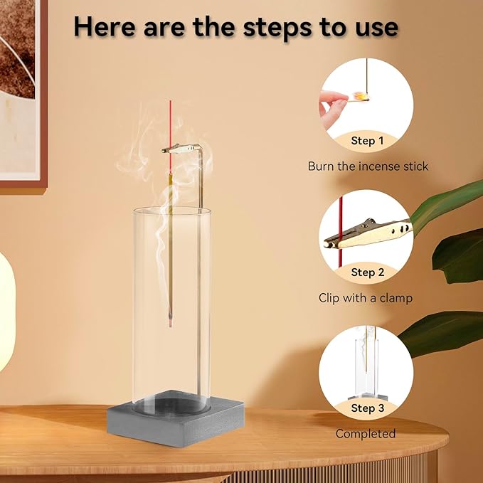 1 Pack Incense Holder for Sticks, Insence-Stick Holder Ash Catcher with Removable Glass [Anti-Ash Flying], Mess-Free Incense Burner Holder, Perfect for Meditation Yoga Relaxation,Home Decor(Dark Gray)