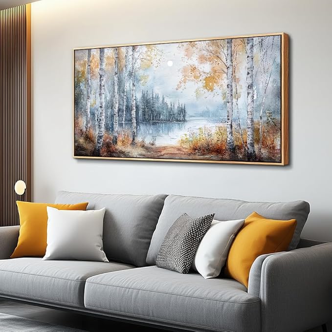 PHAOHUAXM Large Canvas Wall Art For Living Room Wall Decor For Bedroom Office Decorations Trees Forest Landscape Painting Lake view Wall Pictures Modern Room Home Decor Artwork Wood Framed 24x48 In