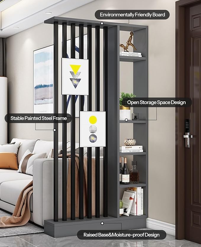 Wall Room Divider, Storage Cabinet Storage Display with Shelves, Modern Freestanding Wood Room Divider Screen, Wall Privacy Screens for Home Decorative (Grey,43.3" L x 9.5" W x 79.5" H)