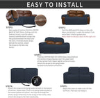 Easy-Going 6 Pieces Recliner Loveseat Stretch Sofa Slipcover Sofa Cover Furniture Protector Couch Soft with Elastic Bottom Kids, Spandex Jacquard Fabric Small Checks Dark Blue