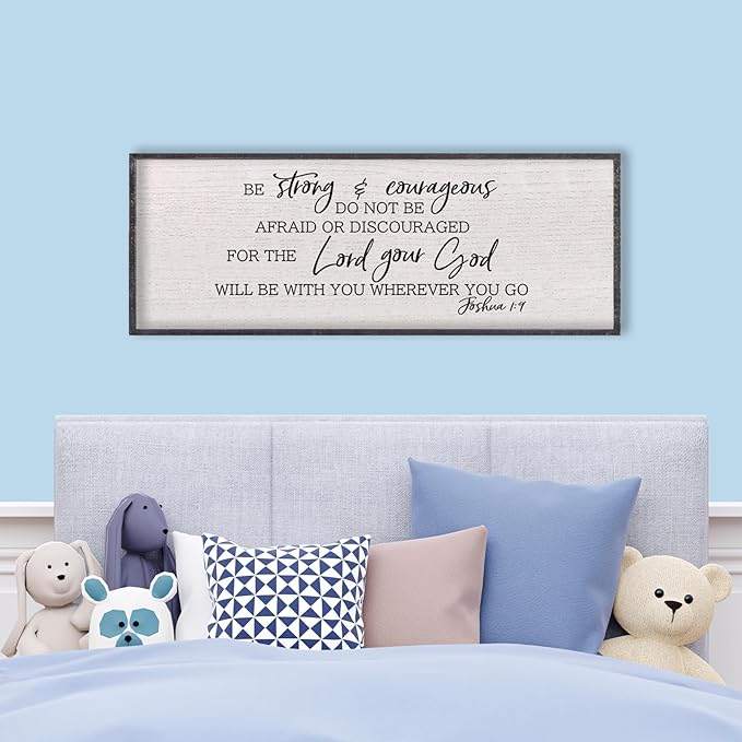 LuZhiQiang Be Strong And Courageous Sign Wall Decor 40"x15" Quote Joshua 1:9 Bible Verse Christian Faith Wood Art Wall (Black)