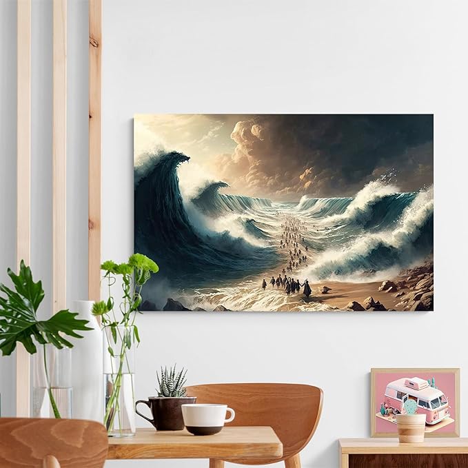XWNLTEPK Moses Parted Red Sea Figures Jesus Bible Art Modern Poster Jesus Print Art Bible Home Decor Boho Wall Christian Canvas Art Poster