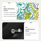 Inflatable Ottoman Stool D21 xH9 for Outdoor/Indoor Use, Water Repellent Patio Foot Rest Stool with Portable Handle,Round Pouf Ottoman Suitable for Garden,Deck and Camping - Damask Green