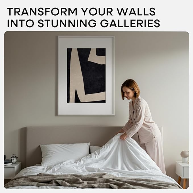 Homeforia A1 Frame White Wood, High End Oak 23.4 x 33.1 White Wooden Poster Frames Matted to 16.5 by 23.4 inches Photo, A1 Size Large Wood Picture Frame with Mat A2, Tempered Glass, Wall Kit, Set of 1