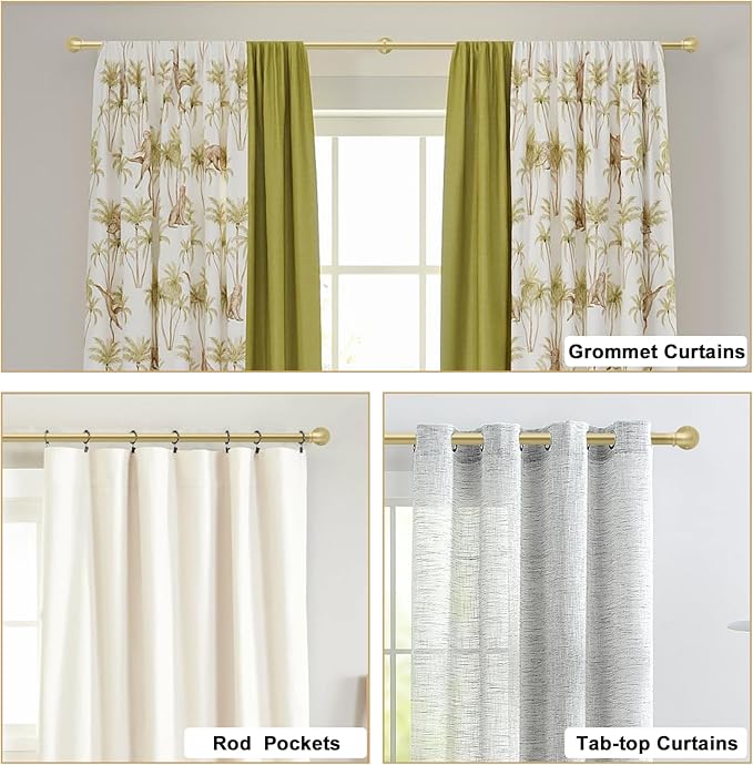Gold Curtain Rods 18 to 45 in,Wraparound Curtain Rods,Adjustable Length,1 in Diameter Pipe,Wall or Ceiling Mounted,for Bedroom and Living Room (Gold 18” to 45”)