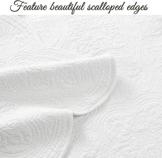 Cozy Line Home Fashions 100% Cotton Victorian Medallion Solid White Matelasse Embossed Bedding Quilt Set, Reversible Lightweight Bedspread, Coverlet for All Season (Blantyre - White, King - 3 Piece)