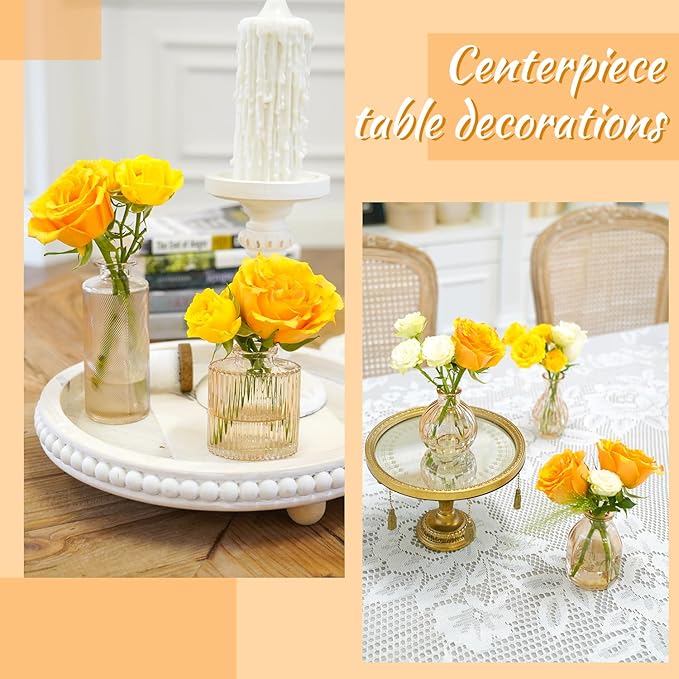 Champagne Bud Vases Set of 12 Amber Glass Vase for Decor Centerpieces, Small Ribbed Vases for Flowers Stripe Modern Bud Vases in Bulk Vintage Vases for Floral Wedding Party Table Decoration Home Decor