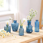 Blue Bud Vases in Bulk 24, Vintage Small Vases for Flowers, Mini Glass Vase for Centerpieces, Wedding Table Decoration, Party Event, Decorative Vase Set for Home Decor, Baby Shower, Office