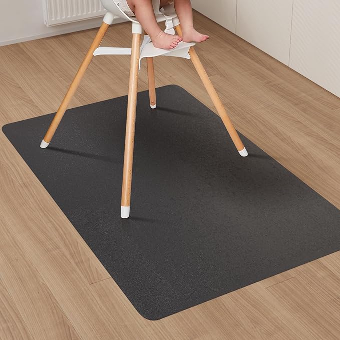 Area Floor Mat for Home, 3'×5' Black No Slip Waterproof Vinyl Area Rug for Hard Floor, Spill Resistant Floor Protector Cover for Kitchen, Easy Clean Splat Mat for Under High Chair