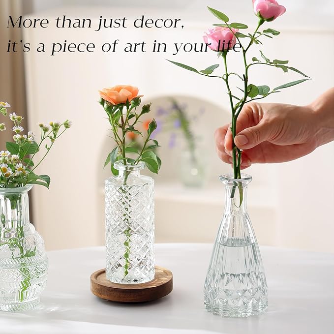 Glass Bud Vase Set of 60 - Small Vases for Flowers in Bulk - Assorted Vintage Crystal Vases for Flowers, Table Centerpieces (Clear, 60 Pcs)