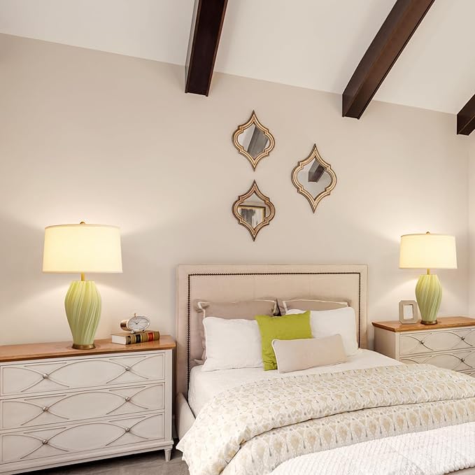 Modern Textured Ceramic Large Table Lamps 26.75", Sage Green Plug in Table Lamp Decor for Living Room Bedroom Bedside Tables Office Desk End