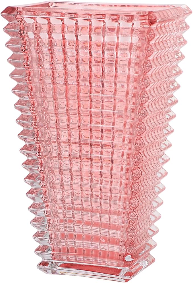MCMCNCUIU Crystal Vase, Large Crystal Vases for Flowers, Pink Large Flower Vase, Modern Glass Vases for Living Room, Bedroom, Kitchen, Dining Table, Mantle, Wedding, 9 Inches