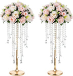 NUPTIO Wedding Centerpieces Gold Vases: 2 Pcs 21.7in Tall Crystal Flower Vase Metal Flowers Stand for Party Tables Decorations - Elegant Bulk Weddings Decoration Table Chandelier Centerpiece Stands