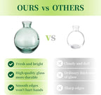 Glass Bud Vases Set of 6, Hewory Cute Green Small Vases Handmade, Mini Glass Flower Vase for Floral Arrangements, Tiny Centerpiece for Home Office Wedding Party Events Table Decor (Not Include Flower)