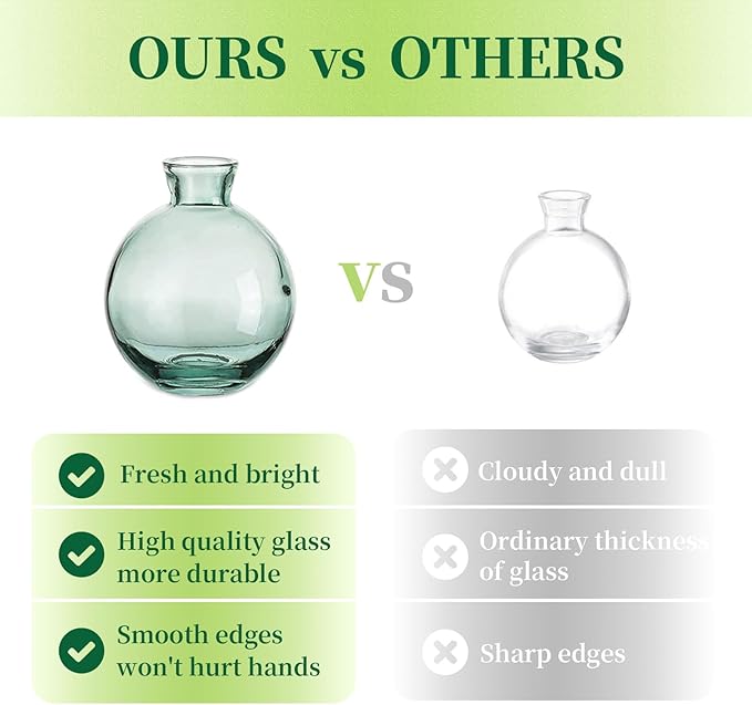 Glass Bud Vases Set of 12, Hewory Cute Green Small Vases Handmade, Mini Glass Flower Vase for Floral Arrangement, Tiny Centerpiece for Home Office Wedding Party Events Table Decor (Not Include Flower)