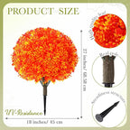 Yunlly Set of 2 Artificial Boxwood Topiary Ball Tree 27 Outdoor Boxwood Balls with Flower Faux Bush UV Resistance Fake Shrub Plant with Spike for Garden Porch Patio Decor (Fall Dark Orange,27x18inch)