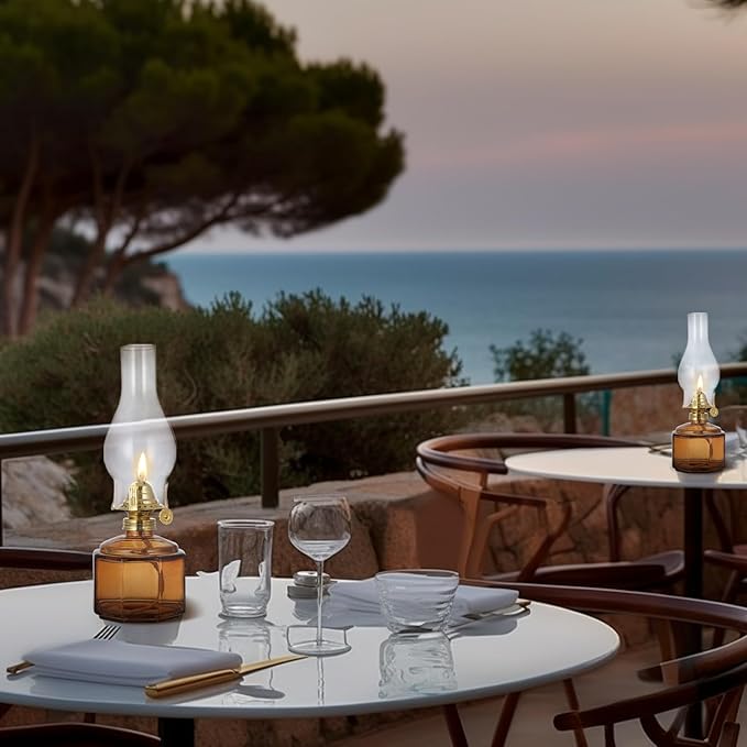 2 Pack Rustic Oil Lamp Large Vintage Glass Kerosene Lamp Chamber Oil Lamps for Indoor Use Home Decor Classic Old Hurricane Oil Lamp for Emergency Lighting 12.5''