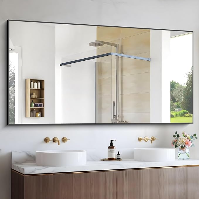 Black Bathroom Mirror for Wall, 60x36 Inch Rectangle Mirrors with Metal Frame, Large Modern Vanity Wall Mirror for Bathroom Living Room, Entryway Hangs Horizontal or Vertical