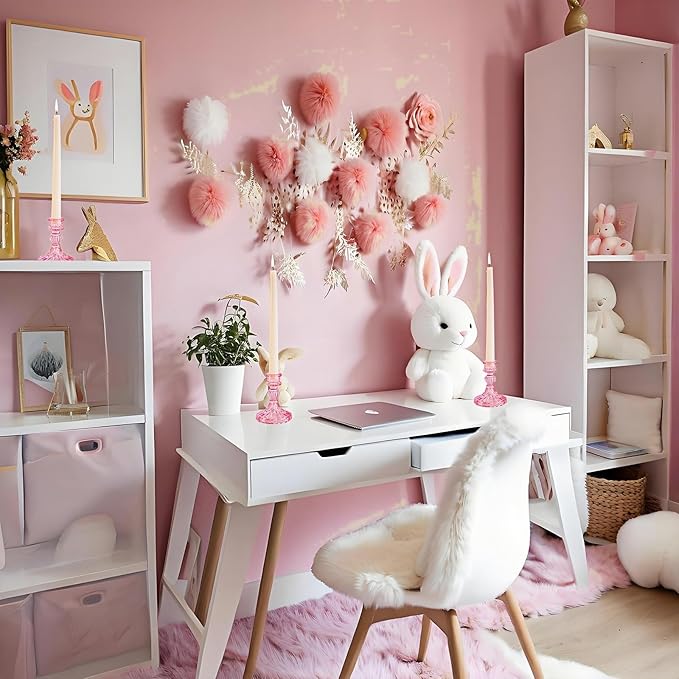 Glass Candlestick Holder,Striped Taper Candle Holders,Set of 6 Candle Stand for Table Centerpieces, Home Decor,Weddings,Festival and Parties (Peach Red Stripe Pattern)