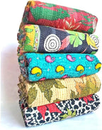 Wholesale Lot of Indian Vintage Kantha Quilt Handmade Throw Reversible Multicolor Cotton Fabric Bohemian Kantha Blanket 85X55 Inch 2 Pcs Lot