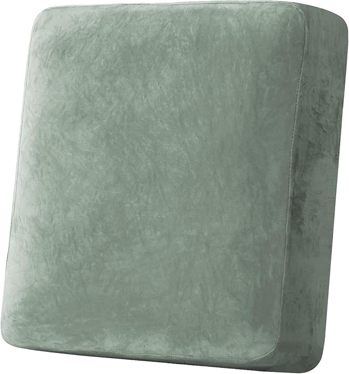 H.VERSAILTEX Velvet Stretch Couch Cushion Cover Plush Cushion Slipcover for Chair Cushion Furniture Protector Seat Cushion Sofa Cover (1 Piece Armchair Cushion Covers, Sea Grass)