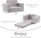 Toddler Chair Sherpa Kids Couch, 2-in-1 Toddler Soft Kids Sofa Toddler Lounger Chair for Bedroom, Convertible Toddler Couch for Girls and Boys, Reading Chair for Kids, Grey