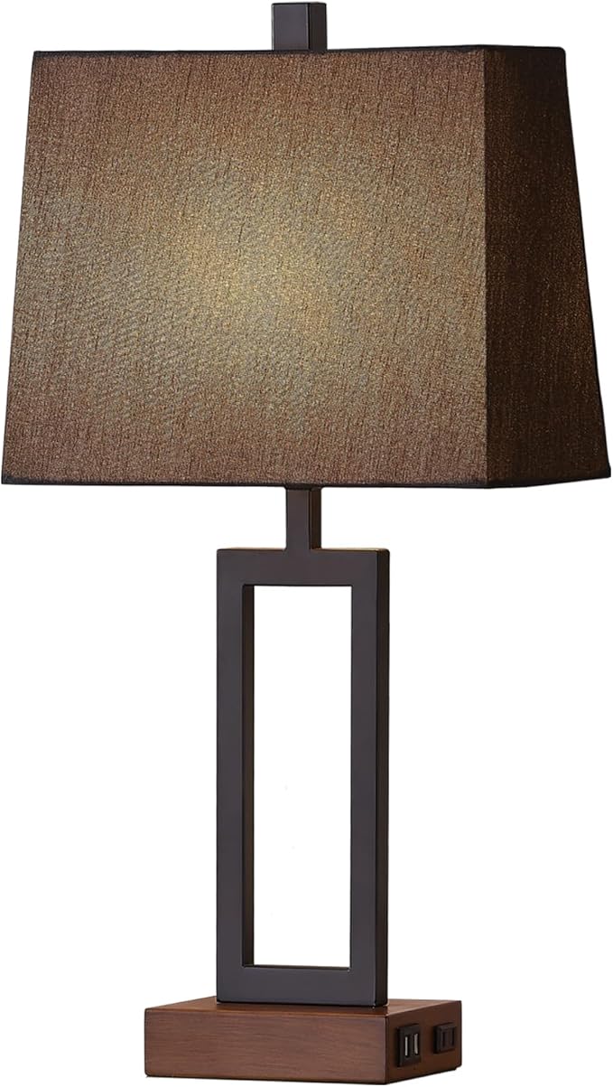 Touch Control Table Lamps Set of 2, Modern Bedside Lamps with 2 USB Charging Ports & AC Outlet, 3-Way Dimmable Wood Nightstand Lamp for Living Room Bedroom End Table Office Black(2 LED Bulbs Included)