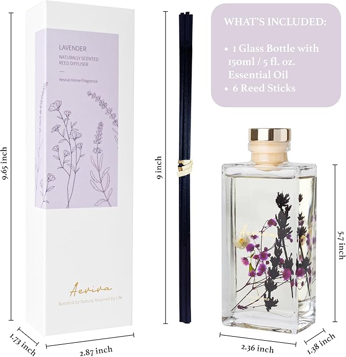 Flower Reed Diffuser Set, 5 oz Lavender Scent Diffuser with Sticks, Home Fragrance Scented Oil Reed Diffusers for Home, Bathroom, Decor & Gift