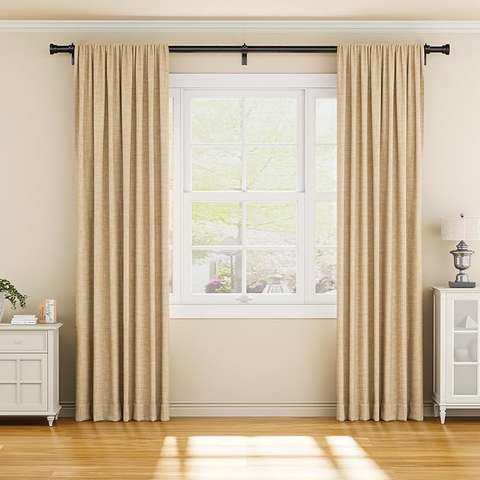 Curtain Rod 32-118 Inch, Heavy Duty 1 Inch Adjustable Curtain Rods for Windows, Black Long Window Treatment Rods, Modern Design, Easy Installation