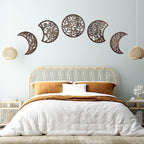 Jetec 5 Pcs Moon Phase Wall Art Decor Wall Pediments Hanging Wooden Moon Phase Spiritual Bedroom Nordic Boho Lunar Aesthetic Art for Living Room Dorm Apartment Bar Ornament(Dark Brown,15.75 Inch)