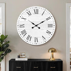 Large Wall Clock with Roman Numeral, 35” Shiplap Wall Clock Farmhouse Nearly Non-Ticking, Round Clock for Living Room Decor, Office, Bedroom, Entrance, White
